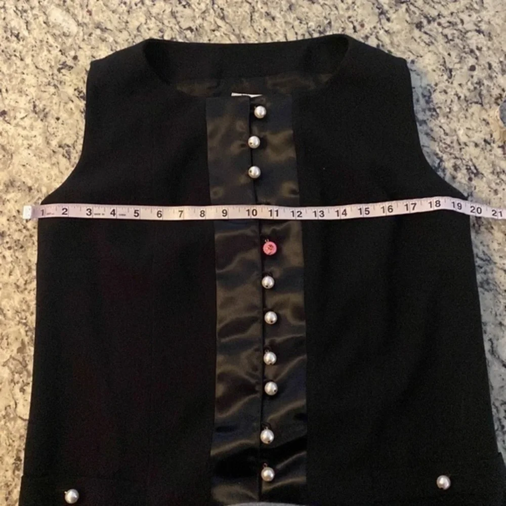Edward Achour Paris Black Wool Silk Faux Pearl Button Shift Dress 14 W8